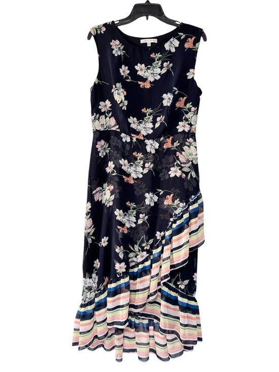 Sandra Darren Dresses & Skirts - Sandra Darren Floral & Stripe Ruffle Maxi Dress - Navy with Pastel Accents 10P